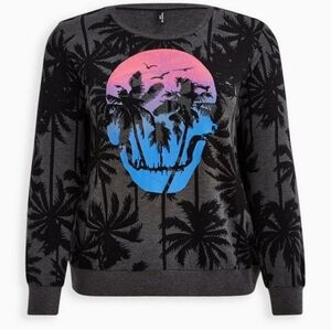 Torrid Black and Pink Palm Tree Graphic Sweater